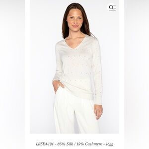 Kinross Cashmere Fine Gauge Crystal Vee Sweater- Medium- was $300- NWT